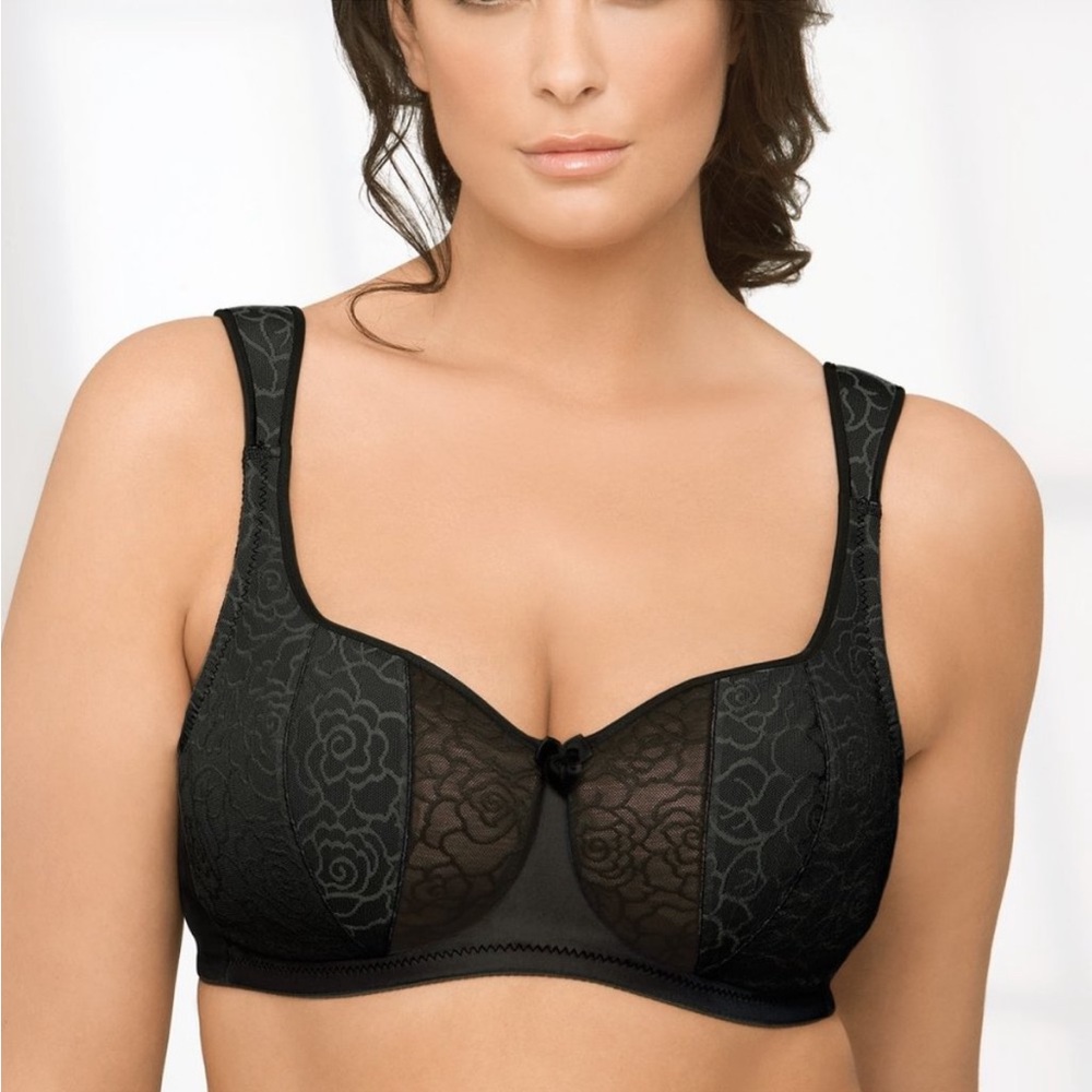 Glamorise 42G NATURAL-WIRE Demi Bra Stretch-Back WIDE~CUSHIONED~STRAPS Black